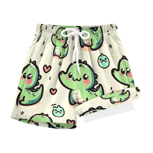 YANENDIE Boy Swim Trunks with Compression Liner Cute Crocodile Boys Swim Shorts Quick Dry Beach Shorts