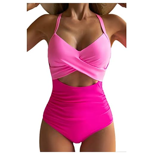 Eomenie Women's One Piece Swimsuits Tummy Control Cutout High Waisted Bathing Suit Wrap Tie Back 1 Piece Swimsuit Pink Color Block