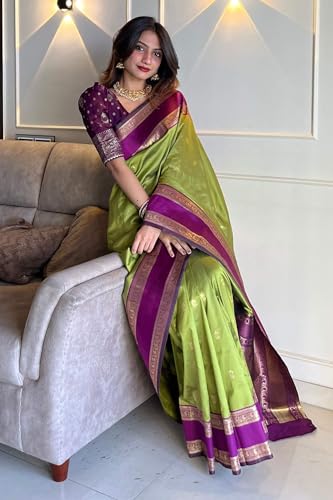 Image of SWORNOF Women's Banarasi silk Saree With Unstitched Blouse Piece