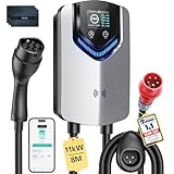 Wallbox 11kW mit APP & RFID – 3-Phasiges Typ 2 EV-Ladegerät 400V, 6–16 A, 8M Kabel mit Kabelhalter – RCD Typ B & IP54,Einstellung Startzeiteffiziente Ladestation für Zuhause für BEV PHEV