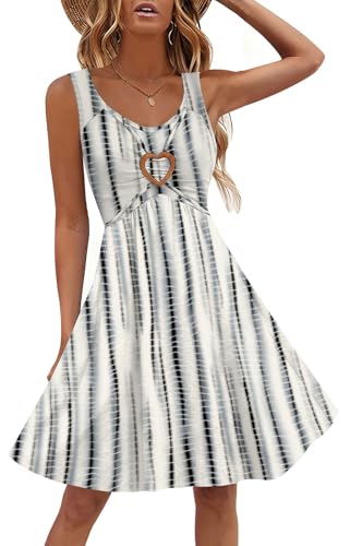 Image of SAUKOLE Summer Dresses for Women Bandeau Strapless Smocked Elastic Waist Sundress Tube Mini Dress with Pockets