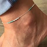 Aukmla Turquoise Beaded Anklet Beach Ankle Bracelet Foot Chain Barefoot Sandal Adjustable for Women and Girls