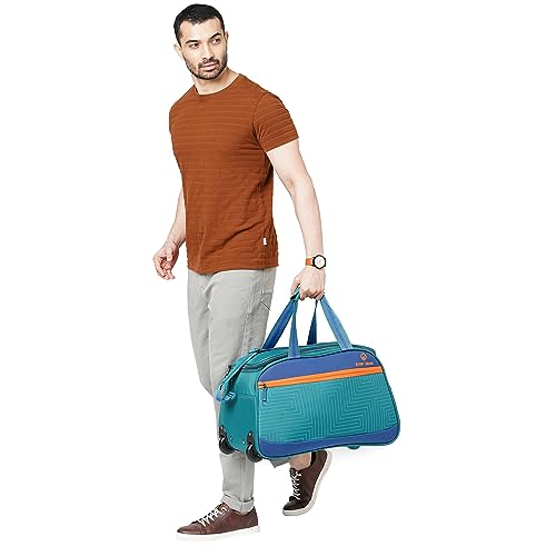 Image of Stony Brook by Nasher Miles Maze Polyester Cabin Small 52 cm Teal Blue Duffel Bag for Travel | Duffle Bag with Trolley