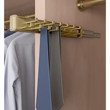 15-Hook Designer Wardrobe Reversible Closet Tie Rack with 11.22 Inch Retractable Pullout Extension Matte Brass