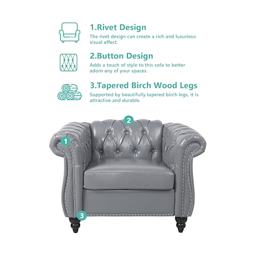 Image of QHITTY 3 Piece Living Room Set, Sectional Chesterfield Sofa Chair Contemporary Upholstered Leather Loveseat Couch Sets for Living Room, Bedroom, Office
