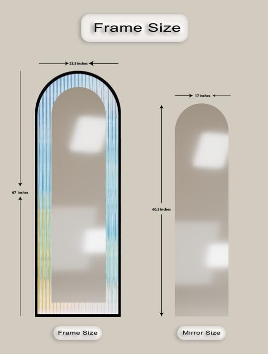 23,5’’W x 67’’H Skyfall Haze - Abstract Floor Mirror Arched Full Lenght Mirror - Arch Full Body Stained Floor Mirror with Black Frame with Gold Frame