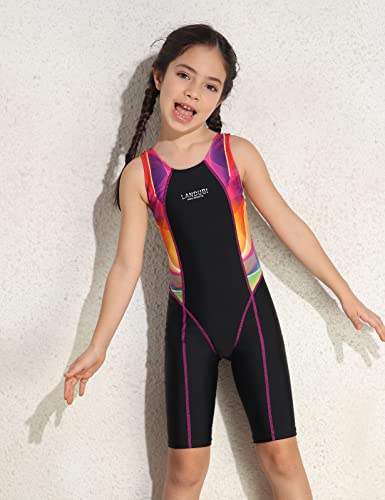 Cadocado Girls Swimsuit One Piece Racerback Athletic Bathing Suit Boyleg Competitive Swimwear,Blue Grid,6-8 Years #TOP3