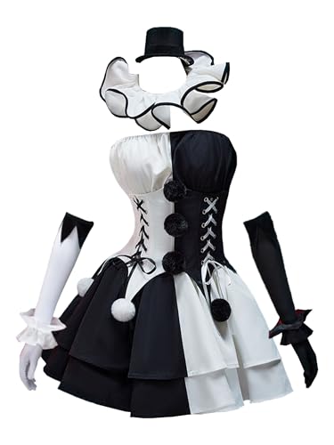 MEOWCOS Womens Goth Dress Halloween Gothic Black White Clashing Color Corset Skirt Set with Socks