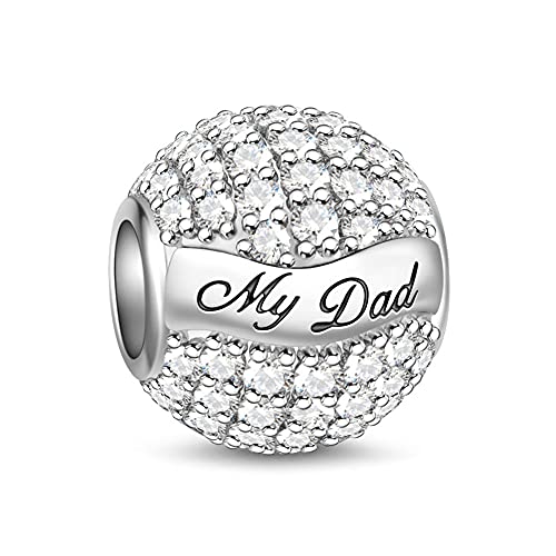 Gnoce "My Dad My Hero 925 Sterling Silver Charm Paved Pure Crystal Cz Stones Charms Bead For Father's Day Gift Fit All Major Brands Of Bracelet/Necklace Birthday Gifts #TOP17
