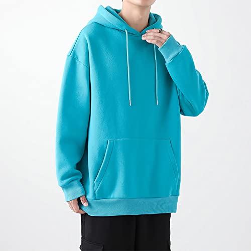 Ymosrh Lightweight Hoodies For Men, Fashion Hoodies Men Big And Tall Mens Sweatshirts Crewneck Hoodie Black White Men's Autumn Winter Solid Color Long Sleeve Sports Casual Sweater Top (5Xl, Cyan) #TOP2
