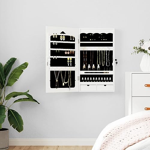 Armario de pared para joyas y espejo para evitar nudos en collares y pendientes 2