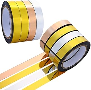 Grevosea 4 Rolls Metallic Mirror Tape, Decorative Art Graphic Tape Self Adhesive Metalized Polyester Film Tape for Detailing Accent Walls Gift Wrapping, 0.01x20M(Gold,Silver,Rose Gold)