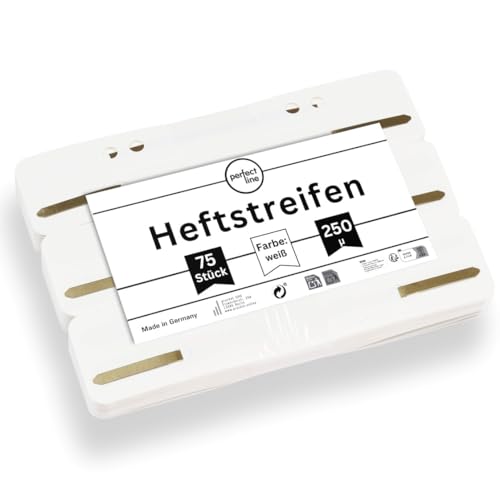 perfect line - 75 Heftstreifen (3x25 Stk.) recycelbarer Kunststoff Farbe weiß Made in Germany