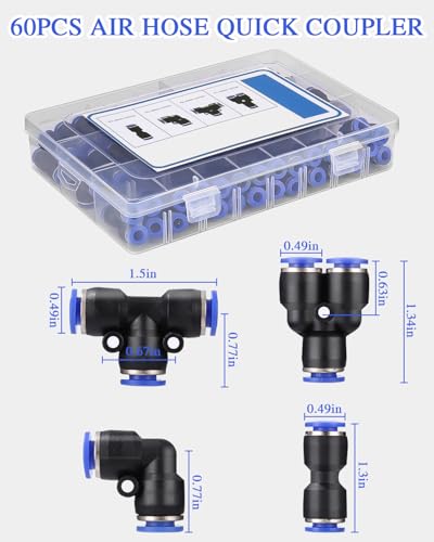 Cexovo 60 Stück Gerade Pneumatik Steckverbinder,6mm Pneumatisches Quick-Push-In-Verbindungs-Kit,Pneumatik Steckverbinder,Pneumatische Verbinder Schlauchverbinder 6mm für Luft Wasser Schlauchanschluss