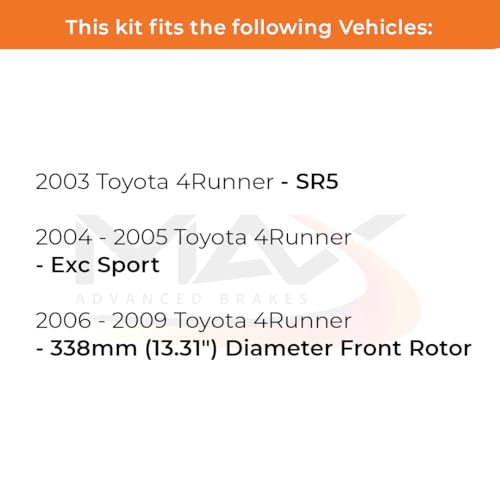 Image of Max Advanced Brakes Front Brake Kit Compatible With 2003 2004 2005 2006 2007 2008 2009 Toyota 4Runner w /13.31 inch Rotor Replacement Premium OE Disc Brake Rotors and Ceramic Brake Pads