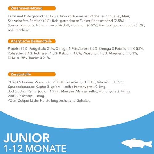 IAMS Junior Katzenfutter trocken mit Fisch - Trockenfutter für Kitten im Alter von 1-12 Monaten, 3 kg
