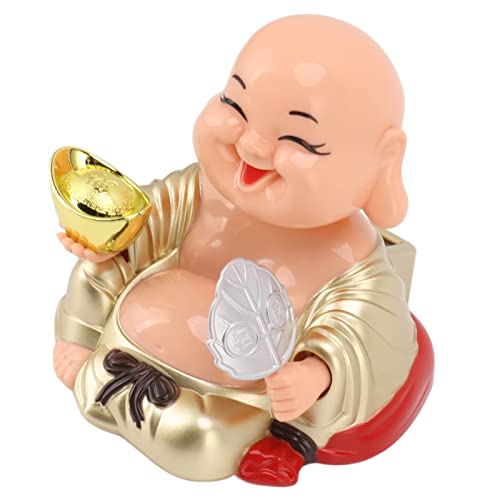 Haofy Smiling Buddha Decoration, Decorative Laughing Buddha Ornament Solar Automatic Nodding
