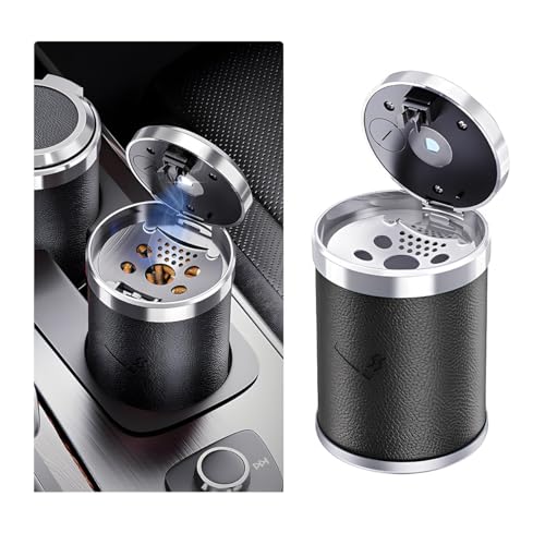 Image of Wevdn Car Ashtray with Lid, Detachable & Portable Stainless Steel Smokeless Ashtrays for Car, Mini Universal Smell Proof Windproof Car Ashtray with LED Blue Light, Car Accessories (Black)