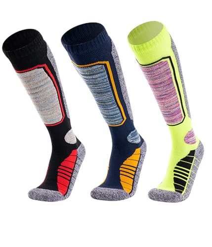 tiptupu Ski Socks,Cold Weather Sock Thermal Socks Knee-high Warm Socks,Winter Boot Socks for Skiing Snowboarding,Hunting,Hiking (US, Alpha, One Size, Regular, Regular, Black/Navy/Fluorescent Green)
