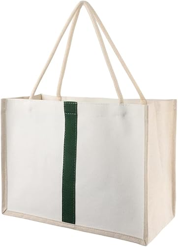 TOPTIE Bolsa de mano blanca en blanco con asa, bolsa de playa de lona de yute, bolsa de regalo para fiestas