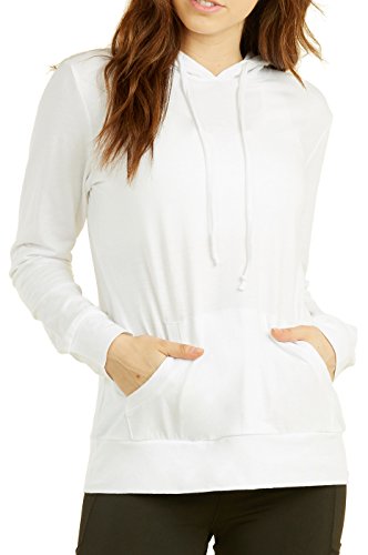 Sofra Women's Thin Cotton Pullover Hoodie Sweater (L, White) #TOP3
