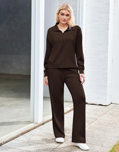 Image of PINSPARK 2 Piece Sets for Women 1 /2 Zip Sweatsuit Loose Fit Sweatshirt Straight Leg Pants 2026 Matching Outfit Fall Tracksuit