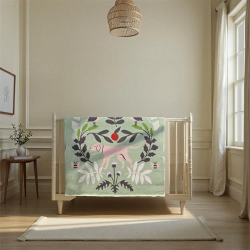 Image of Creative Co-Op Cotton Knit Baby Blanket with Botanical and Animal Motifs, Multicolor