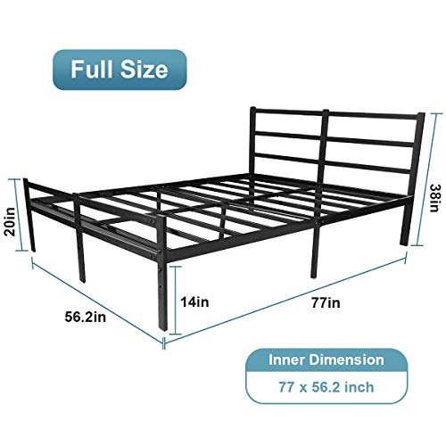 Full Bed Frame with Headboard, 14 Inch Platform Bed Frame No Box Spring Needed, Metal Full Size Bed Frame with Storage , Heavy Duty Steel Slat and Anti-Slip Support, Easy Quick Lock Assembly - Full