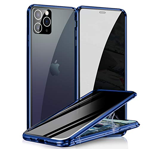 Privacy Magnetic Case for iPhone 11 Pro Max, Anti-peep Screen Protector Clear Double Sided 9H Tempered Glass Metal Bumper Frame 360° Full Body Anti-Peeping Cover for iPhone 11 Pro Max(6.5