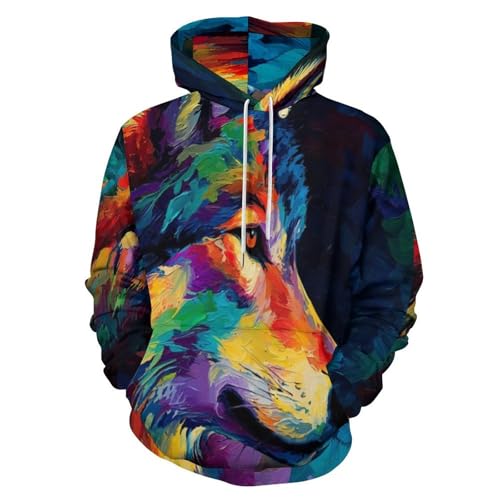 Pull à manches longues avec poches et motif loup abstrait grand confort
