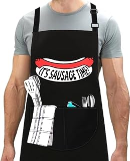 LINEN CLOSET® Adjustable Bbq Aprons for Men Funny Rude Chef Aprons Christmas Grilling Gifts for Dad Son Father Husband with 2 Pockets- Me Boss You Wife Apron