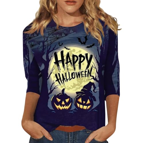 Halloween Shirts for Women 3/4 Sleeve Plus Size Crewneck Loose Fit Cute T Shirt Halloween Costumes for Women 2025