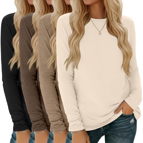 Oakgarden 4 Pack Women' Long Sleeve Shirts Tops Casual Loose Fit