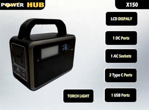Image of Power HUB-X150-150 Watts Portable Power Station 154Wh LiFePO4 Battery|Pure Sine Wave | Fast Charging | 230V - 50Hz India Voltage | for Outdoor Use & Home Backup|Solar Ready for Home /Camping /RV
