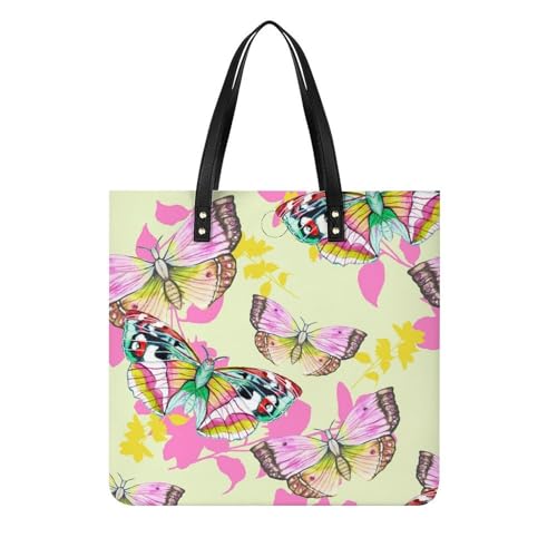 Tote bag voyage papillon rose jaune grand sac à main femme shopper avec bandoulière