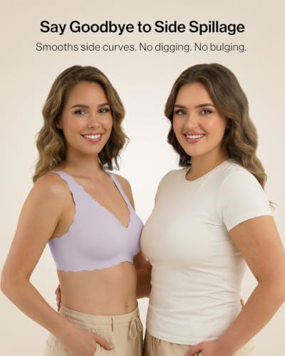 Image of Ubras Deep V Seamless Bras for Women Scalloped Wireless Bralette Comfortable Soft Everyday Sleep Bras Smart Size