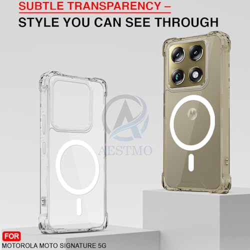 Image of AESTMO Clear Back Cover for Motorola Moto Signature 5G | 360 Protection | Transparent Back Cover for Motorola Moto Signature 5G (PC + TPU, Compatible with MagSafe Accessories, Transparent Bumper)