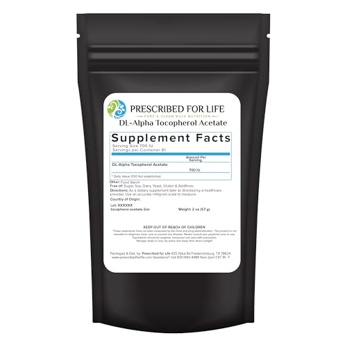 Prescribed For Life Tocopherol Acetate Powder | Water Soluble Alpha Vitamin E | 700 IU/gm Powder | Vegan, Gluten Free, Non GMO (2oz / 56g)