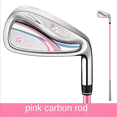 Pink Lady'S Golf Iron 7 Carbon Steel Shaft L Flex Stainless Steel Head Lie 62.5 Loft 34 con Cubierta Elegante diseñada para la precisión y la Comodidad de Las Mujeres en el Campo