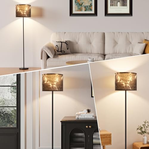 Image of Ambimall 60'' Modern Floor Lamp with Shade, Tall Lamps for Living Room, Bedroom, Office, Dining Room, Hand-Dyed Blue Lampshade(Without Bulb)