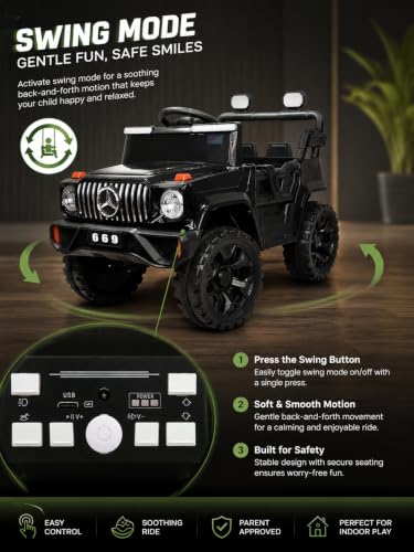 Image of Baby Battery Operated Jeepss for Kids | Ride on Toy Electric Car with LED Lights & Music | Rechargeable Battery Cars with Parental Control | Kids Car to Drive 1 to 6 Years (Black)