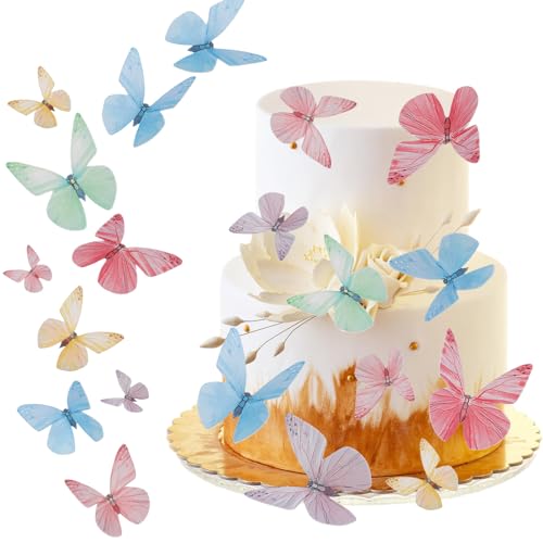 ZEYIYER 72 adornos de mariposa para cupcakes, oblea de papel de mariposa, decoración de mariposas, mariposas coloridas para pasteles, bodas, fiestas de cumpleaños, baby shower, decoración de alimentos