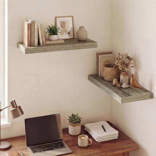Image of Dreamland 24 Inches Floating Shelves for Wall,9.3 inch Deep Long Floating Shelves Set of 2,Large Display & Storage Shelf,Wall Shelf for Bathroom Bedroom Living Room Kitchen Office,Grey