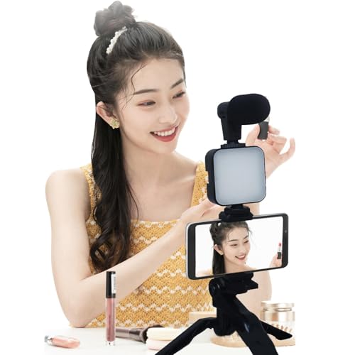Kit vlogging, Kit de cámara vlogging, creador de Contenido para Podcast y vlogging, Kit de Soporte de teléfono con luz LED para vlogging, grabación y transmisión en