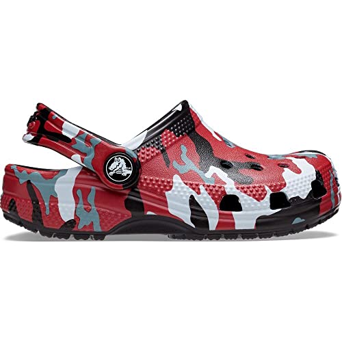 Image of Crocs Unisex-Child Classic Camo Clogs, Black /Red, 2 Little Kid