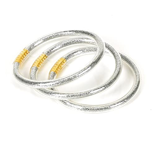 Jelly Bangles Bracelets Women Stacking Bracelets Glitter Jelly Bangles Bracelets For Girls Silver Layered Jelly Silicone Bracelets Christmas Birthday Gifts #TOP8
