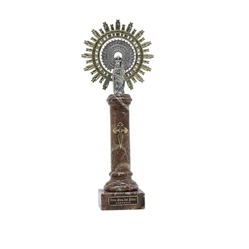 Genérico Figura Virgen del Pilar - Columna de Alabastro con Corona de Metal - Virgen del Pilar Color Marrón (22 Centímetros)