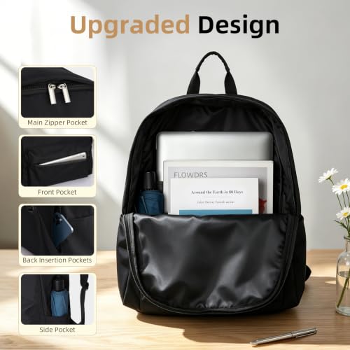 Image of Zicac Canvas Backpack, Classic Basic Daypack, Lightweight Casual Travel Daypack Satchel Backpack (Black)