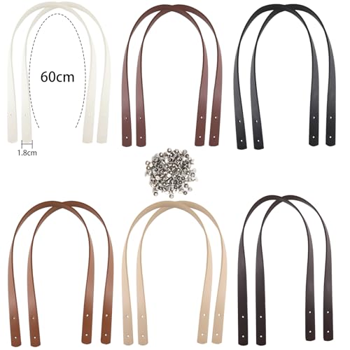 TOKSEO 12 Stück Taschenhenkel PU Taschengriffe Leder Schultergurte 60 cm Abnehmbare Ersatz Handtasche Zubehör Taschenriemen mit 48 Nieten für Handtasche Geldbörsen (6 Farbe)