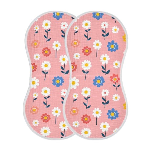 Little Fresh Peach Cute Flowers Cotton Burp Towels for Baby Soft and Absorbent Cloths spit up rag for Unisex Babies Set of 2, 22x11in